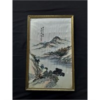 1900-1940 Chinese Silk Landscape Signed