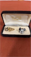 Sterling Mickey tie pin and gold plated tie pin