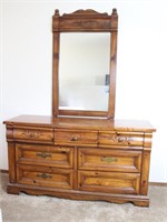 Solid Wood 7 Drawer Long Dresser with Mirror