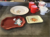 (7) Vintage Mugs, plate & trays