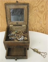 Wood Jewelry Box w/ Jewelry & Candle Wick Trimmer