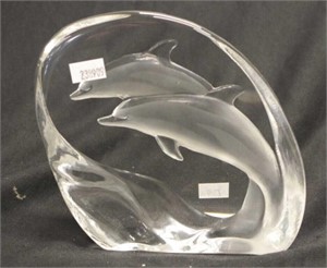 Mats Jonasson Sweden "Dolphin"glass paperweight