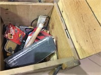 WOODEN CHEST BOX w TOOLS INSIDE