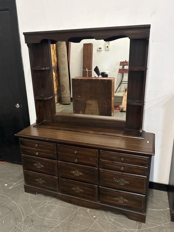 Dark Knotted Dresser W/ Mirror