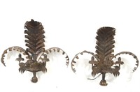 Pair wrought iron big leaf (palm) wall sconces