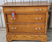 antique oak 3-drawer chest of drawers, 38" W