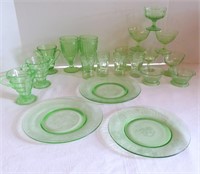 Depression Glass - 3 Plates - Sherbet - Cream &