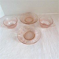 Depression Glass - Cups/Saucers - Mismatched