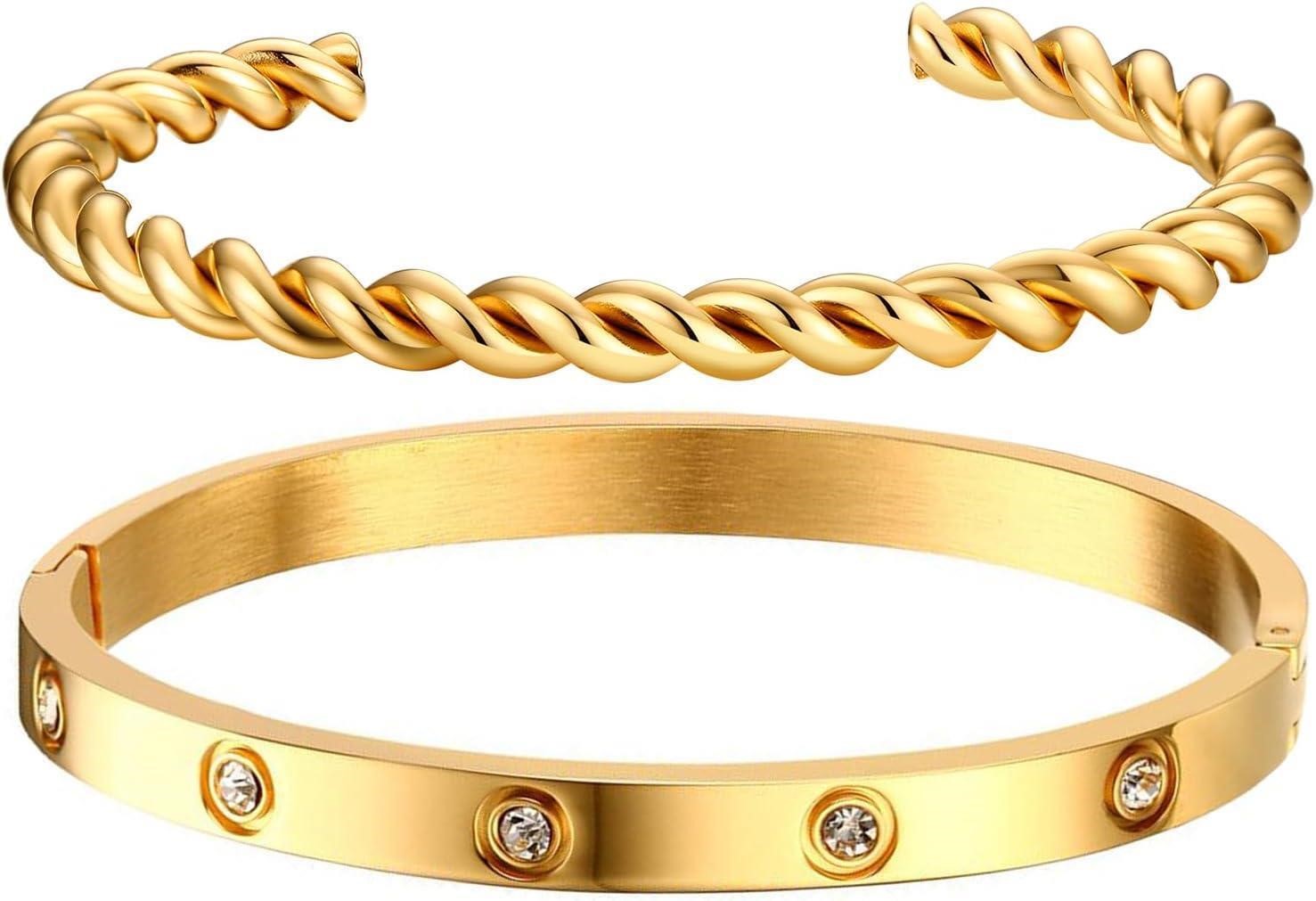 Gold Bracelets for Women - 2Pcs