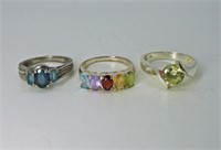 3 Sterling Gemstone Rings