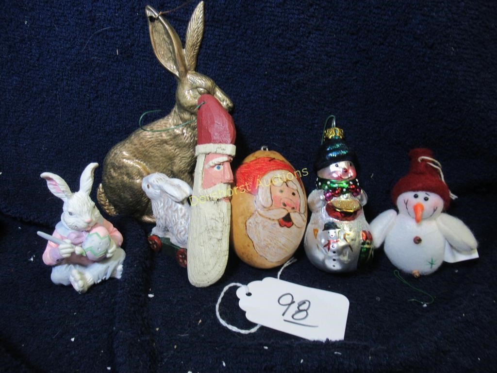 BOX LOT:  HAND PAINTED GHORD, GLASS SNOWMAN, ETC.