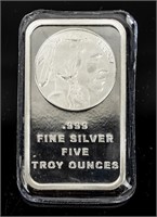 Coin 5 Troy Ounce Silver Bar Indian / Buffalo