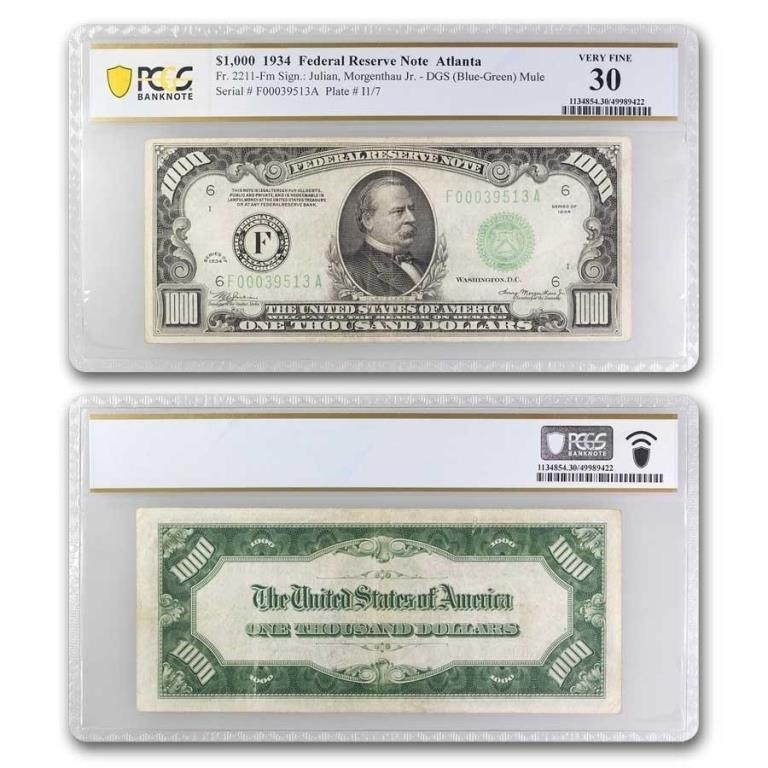 1928-F Atlanta VF30 $1000 Federal Reserve Note