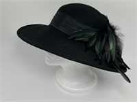 Capelli Black Wool Hat with Feathers and Bow