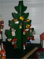 Wooden Tree with Vintage Christmas Ornaments