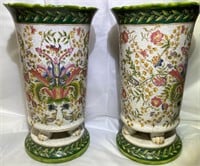 Vintage Green trim Porcelain Chinese Vases12" x 7"