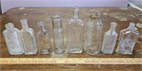 (8) Clear Apothecary Bottles- Some w Advertising-