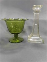 Vintage Glass Candle Holder & Vintage Green Glass