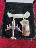 Sterling silver airplane and car charm 5.2g