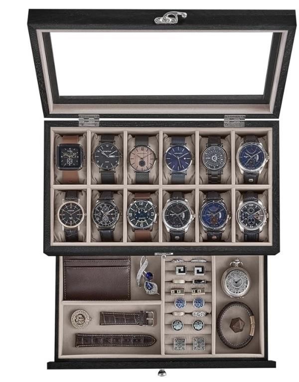 12 SLOT WATCH BOX WITH DRAWER / LOCKABLE MODEL