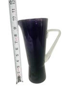 Hand blown Art  Glass Purple pitcher Clear Handle