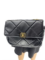 CC Half-Flap Purse Black Quilted Soft Leather