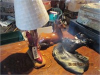 BOOT LAMP, HORSE HEAD AND HORSE STATUE