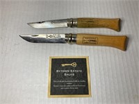 2 Opinel France Wooden Handled Pocket Knives