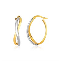 14k Two-tone Gold Twisted Polished Hoop Earrings
