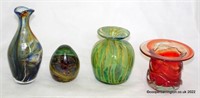Mdina Art Glass Vases & Dump Paperweight.