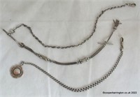 3 Antique Silver Pocket Watch Chains
