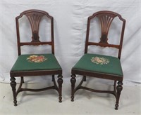 Vintage Pair Needlepoint Side Chairs