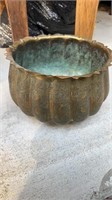 Large hand chased brass flower pot, measures 11