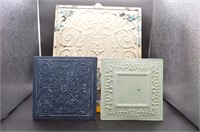 3 Pressed tin decorative tiles