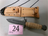 HUNTING KNIFE W/ LEATHER HANDLE AND SHEATH 5"BLAD