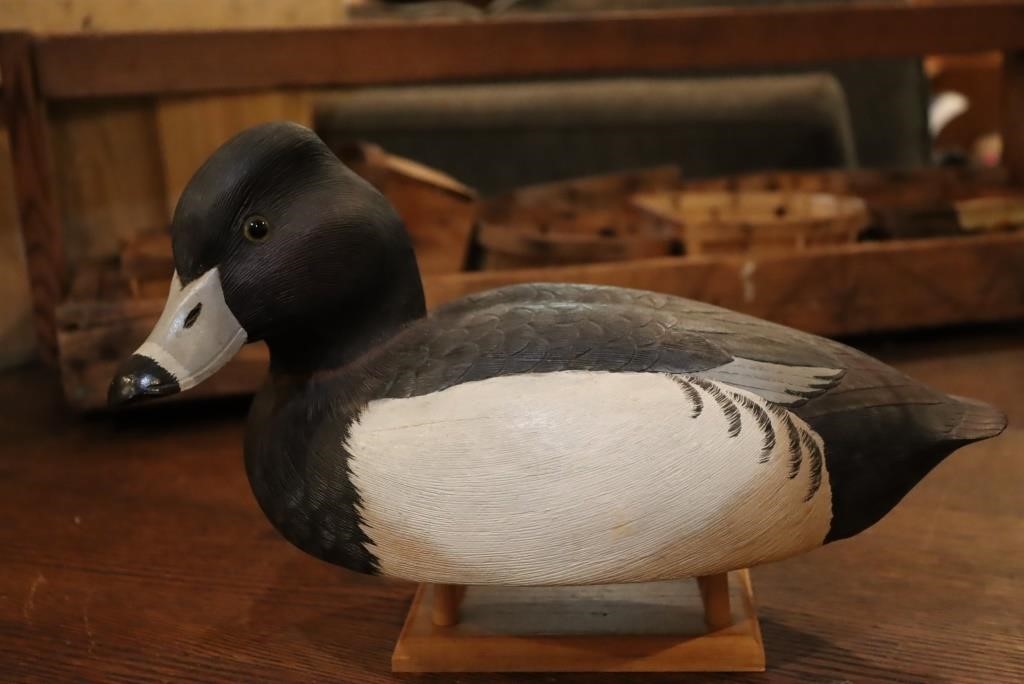 Ringneck drake decoy with head turned to left by