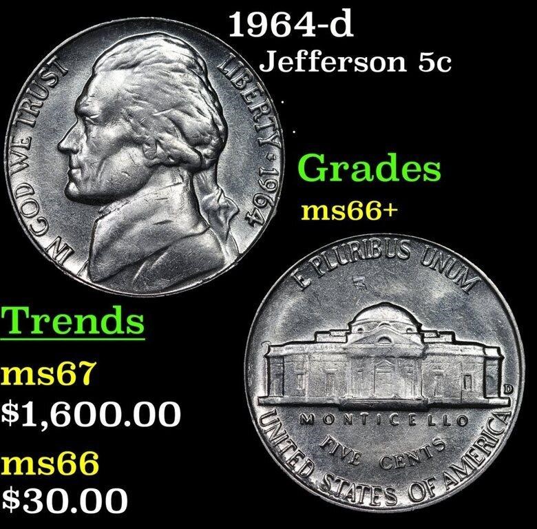 1964-d Jefferson Nickel 5c Grades GEM++ Unc