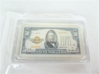 Silver PLATED 1oz Bar - $50 note design