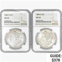 [2] 1884-O Morgan Silver Dollars NGC MS63