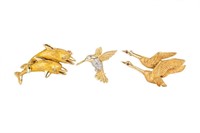 THREE 14K YELLOW GOLD ANIMAL BROOCHES, 21.5g