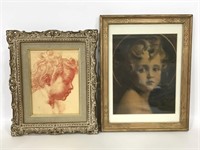 Pair of vintage wooden framed art prints