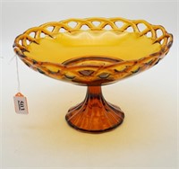 Lace Edge Amber Imperial Glass Footed Compote