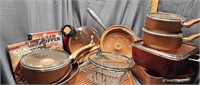 Big set of Red Copper skillets and pans