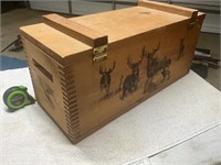 Wooden ammo box with etched deer