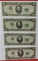 Four 1963 Twenty Dollar Federal Reserve Notes