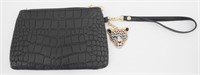 New Black Faux Croc w Rhinestone Cat Clutch Bag