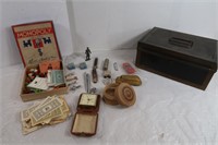 Metal Box w/Contents-Pocket Knives, Tie Clips&more