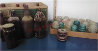 Insulators & case brown vtg. bottles