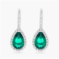 14K WHITE GOLD 10.00CT EMERALD 1.00CT DIAMOND EARR