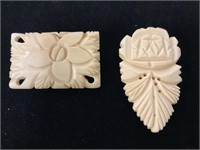 2 pc Carved Ivory Fur Clip & Floral Piece